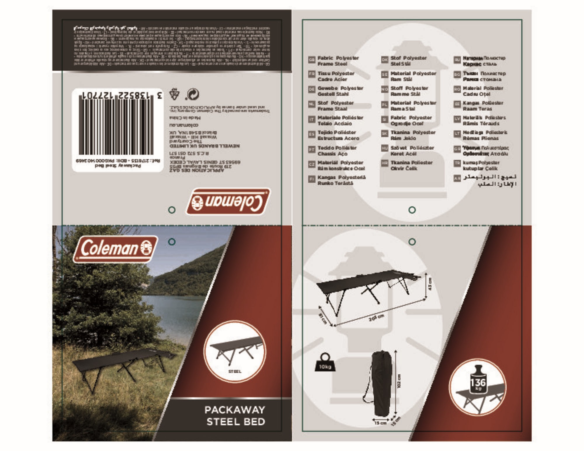 Catre Packaway Coleman - Cama plegable acero